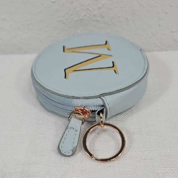 Lauren Conrad Light Blue Round Coin Purse with Gold Letter M and keyring - Picture 4 of 7